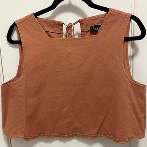 KOURT Willow Crop Top Terracotta Square-Neck Tie back Tank Blouse L flax cotton